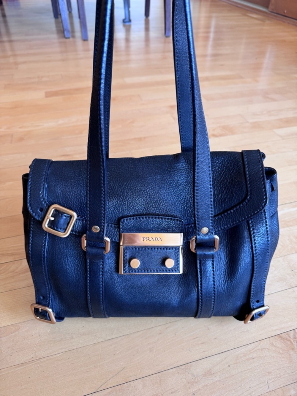 Prada Black Leather Shoulder Bag with Gold Hardware